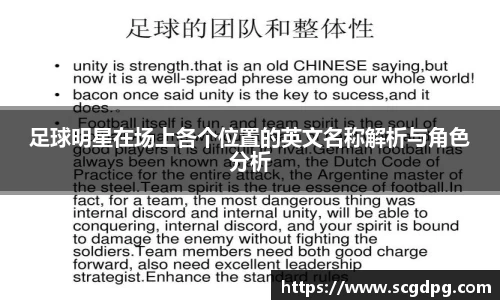足球明星在场上各个位置的英文名称解析与角色分析
